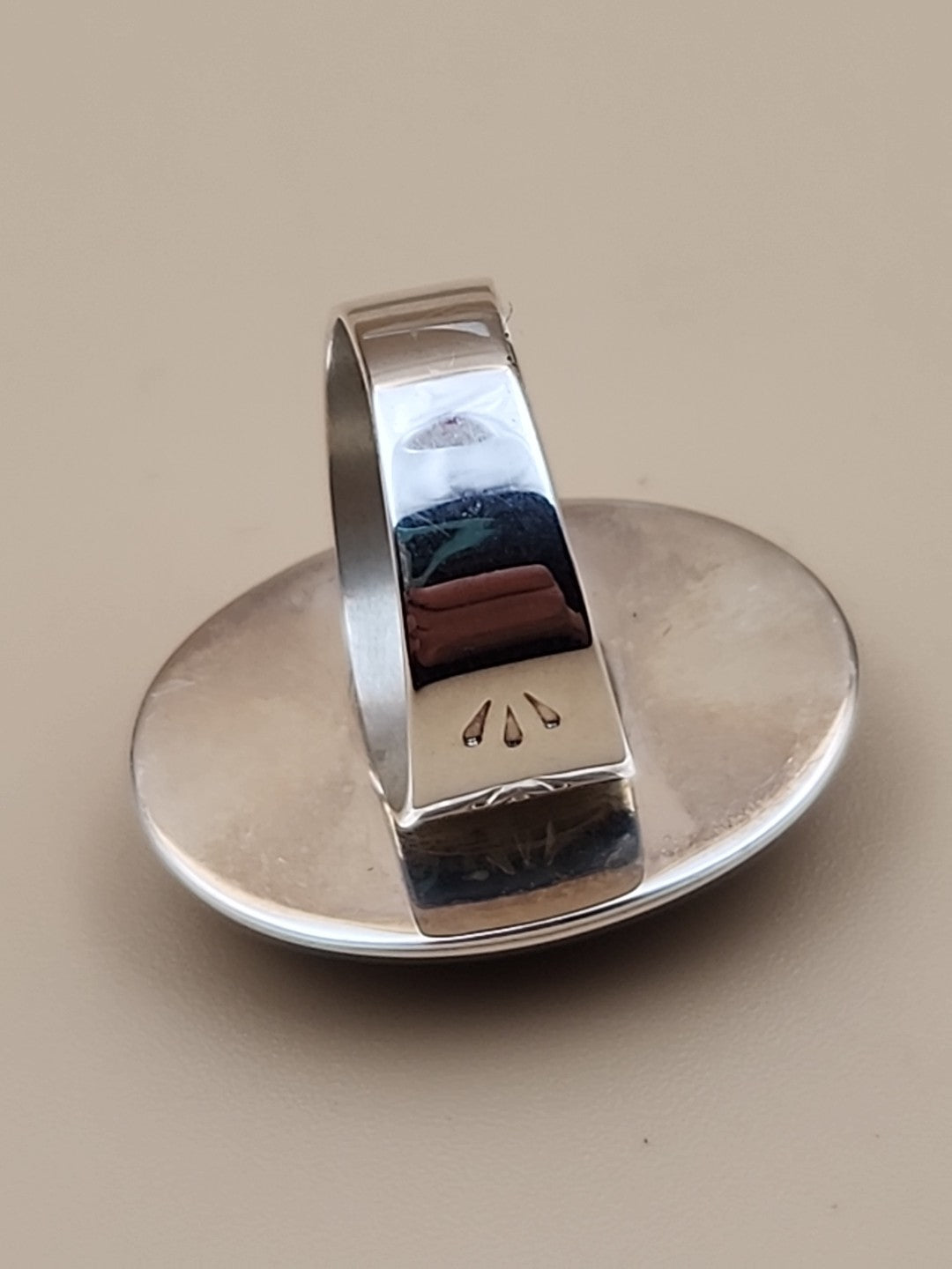 DESERT ROSE TRADING Azurite/Sterling Silver/Stamped Design Band/Ring Size 8