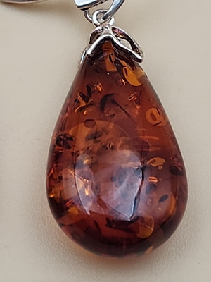 Baltic Cognac Amber/Sterling Silver 1.75" Drop/Dangle Earrings