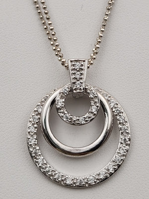 Sterling Silver Dbl. Beaded Chain/ Triple Circle Crystal Pendant & Earrings Set