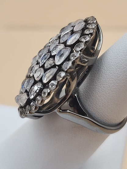 ROSS SIMONS 925 Silver/Moonstone/White Topaz Cluster Ring Sz. 6.25 & Earring Set