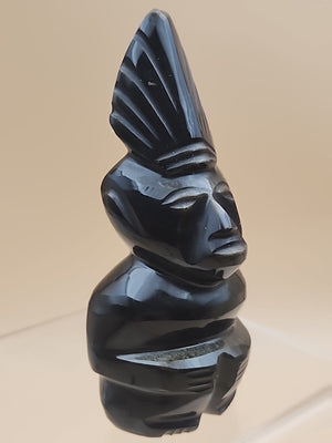 Gold Sheen Obsidian Hand Carved Mayan Aztec Statue