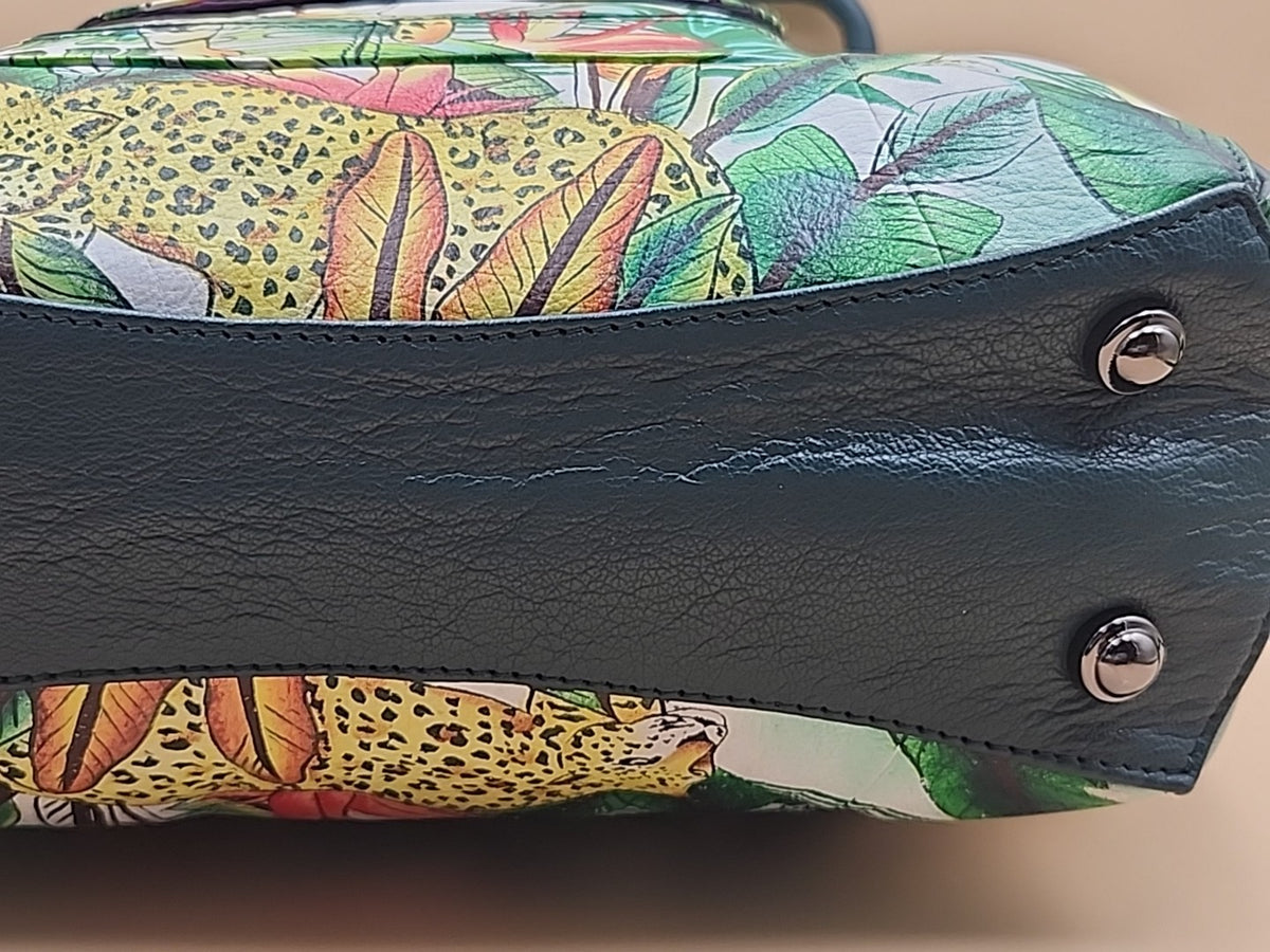 Sharif Hand Painted Jungle Tiger  Leather Hand Bag With  Detachable Crossbody