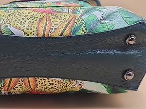 Sharif Hand Painted Jungle Tiger  Leather Hand Bag With  Detachable Crossbody